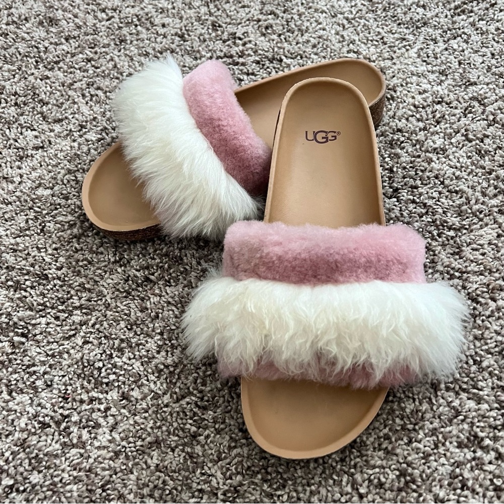 Ugg Shearling Fluffy Furry Slides Sandals Double Layer Adorable!
